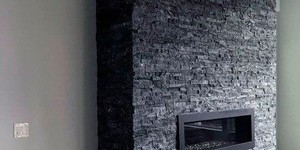 Камень для облицовки камина 3D панели Мрамор RKS Slate Woody Grey Classic готовый результат на фото (4)