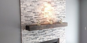 Камень для облицовки печей и каминов в виде 3D панели RKS SLATE Мрамор Cloudy Grey купить, фото после монтажа (6)