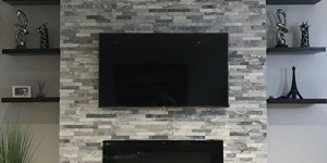 Камень для облицовки печей и каминов в виде 3D панели RKS SLATE Мрамор Cloudy Grey купить, фото после монтажа (8)