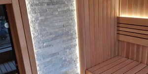 Белый камень за печь в бане купить 3D панели RKS SLATE Кварцит White Quartz Classic готовый результат на фото (5)