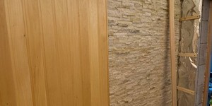 Камень на стене за печь в бане и сауне 3D панели из натурального камня Кварцит Beige Quartz Classic от бренда  RKS SLATE фото (1)