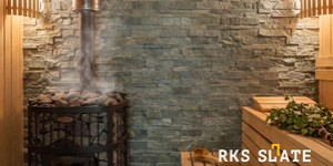 Камень на стену за печь купить 3D панели RKS SLATE Кварцит Shimla White Natural для бани и сауны